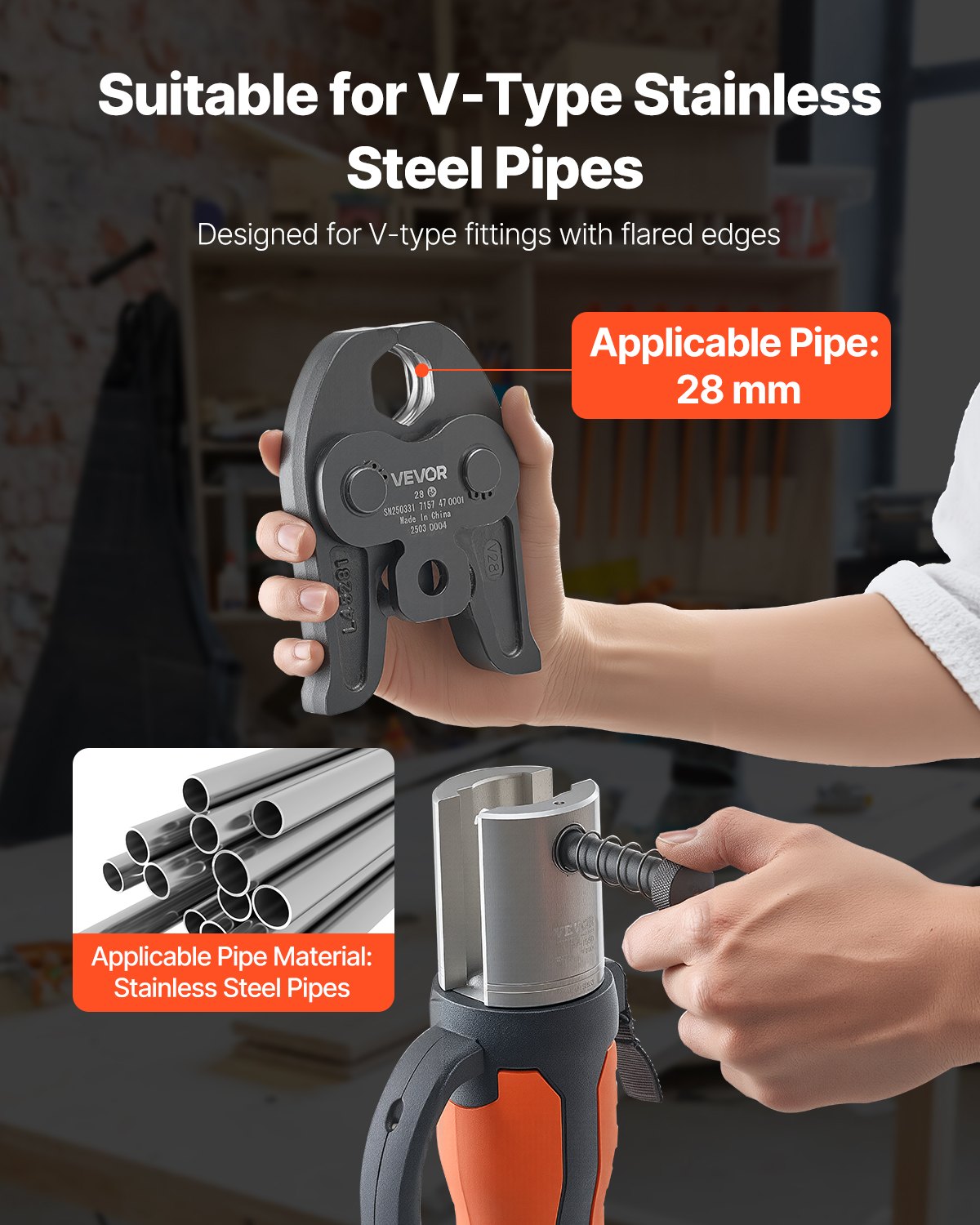 V28 Pressbacke, 28-mm-Pressbacke für V-förmige Edelstahlrohre, hochfeste, einsatzgehärtete Stahl-Pressbacken, kompatibel mit Standard-Presswerkzeugen