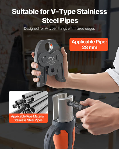 V28 Pressbacke, 28-mm-Pressbacke für V-förmige Edelstahlrohre, hochfeste, einsatzgehärtete Stahl-Pressbacken, kompatibel mit Standard-Presswerkzeugen