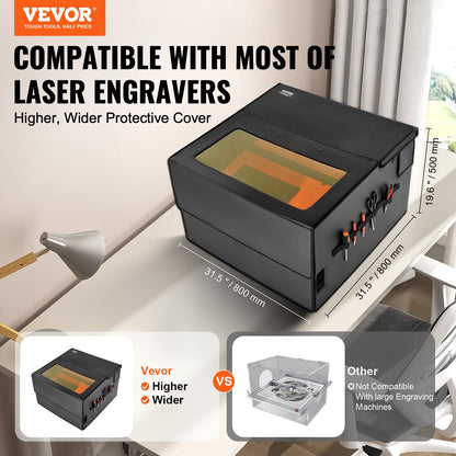 Laser Engraver Enclosure, 800 x 800 x 500 mm(31.5 x 31.5 x 19.6"), Flame Retardant and Fireproof Protective Cover, with Exhaust Fan and Pipe, Insulates Smoke, Noise and Eye Protection, Fits for Most Laser Engraver