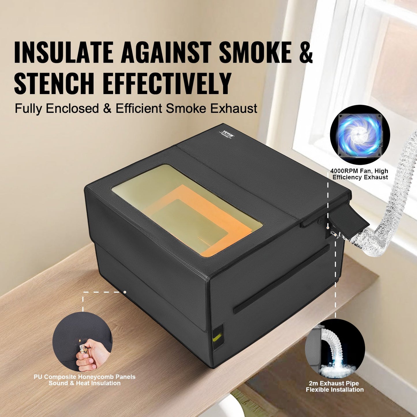 Laser Engraver Enclosure, 800 x 800 x 500 mm(31.5 x 31.5 x 19.6"), Flame Retardant and Fireproof Protective Cover, with Exhaust Fan and Pipe, Insulates Smoke, Noise and Eye Protection, Fits for Most Laser Engraver