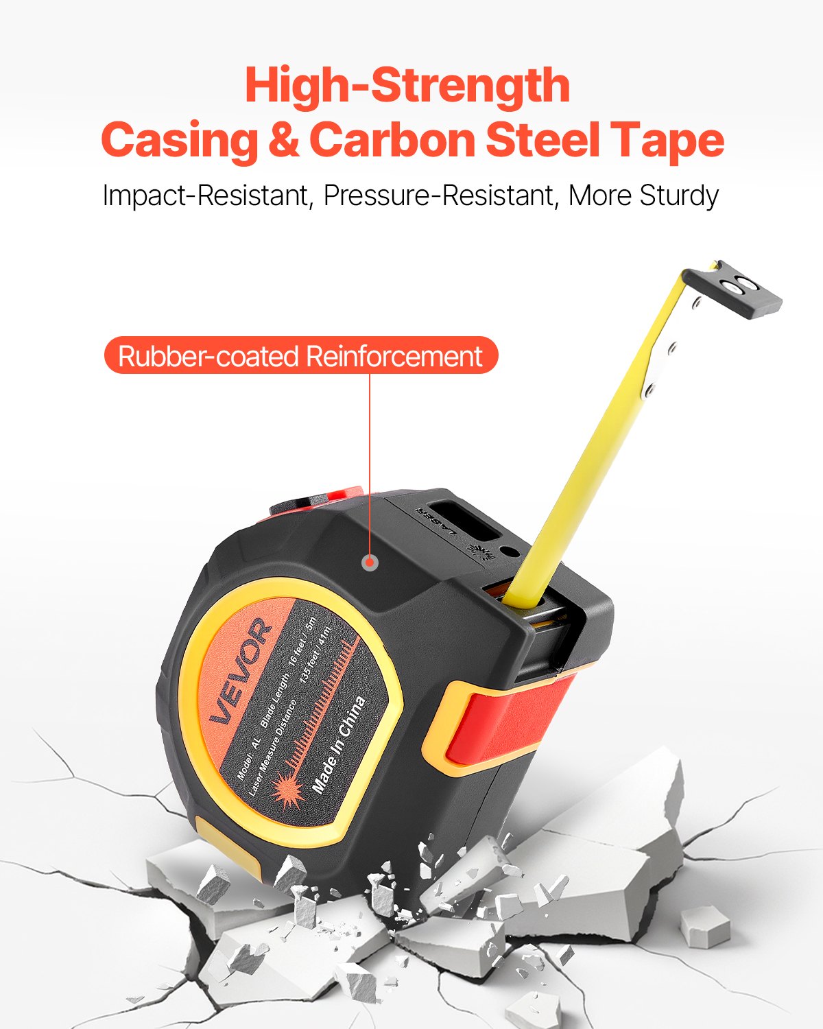 2-in-1 Laser-Maßband, 41 m wiederaufladbares Laser-Messgerät &amp; 4,8 m Maßband mit Magnet, 4 Modi – Länge, Fläche, Volumen, kontinuierlich, Einheiten ft/in/m/ft+in, für Außenbereich und Dekoration