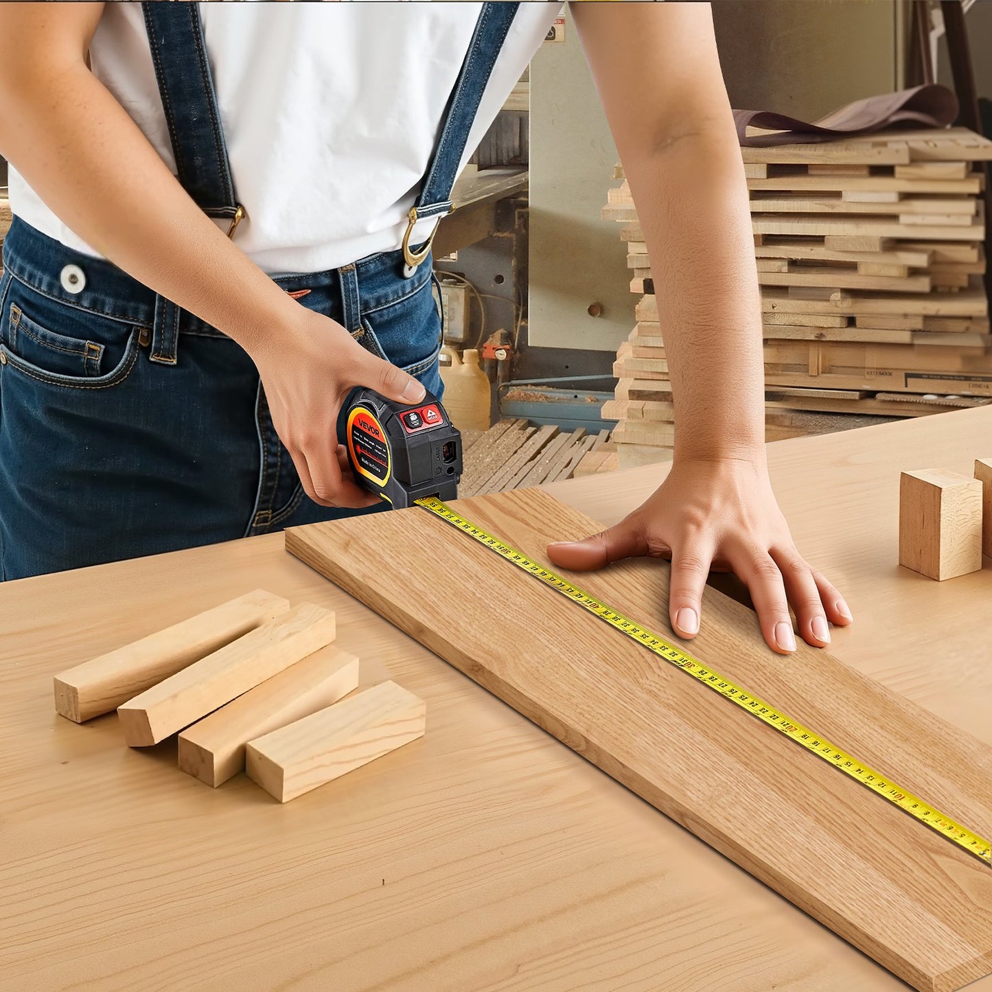 2-in-1 Laser-Maßband, 41 m wiederaufladbares Laser-Messgerät &amp; 4,8 m Maßband mit Magnet, 4 Modi – Länge, Fläche, Volumen, kontinuierlich, Einheiten ft/in/m/ft+in, für Außenbereich und Dekoration