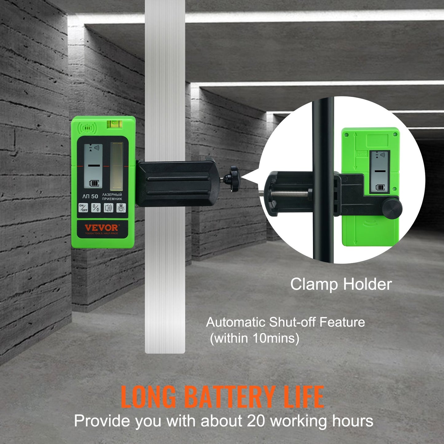 Laser-Empfängerdetektor, 6004,6 cm Reichweite, grüner Laser und roter Strahl mit Klemme