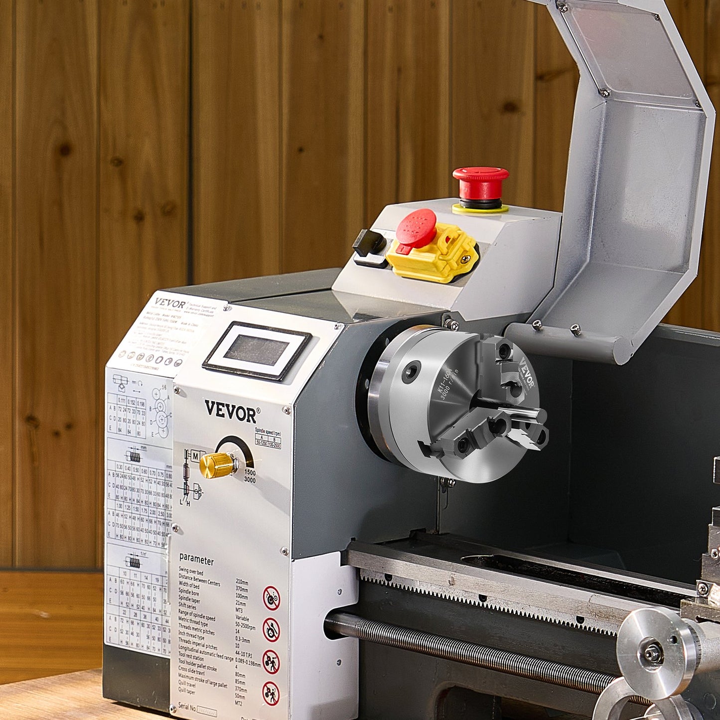 3-Backen-Drehbankfutter, 160 mm (6 Zoll), selbstzentrierend mit 1 1/2 Zoll-8 Gewinde-Rückplatte, Spannbereich 3–145 mm (0,12–5,71 Zoll) mit T-Schrauben, Material HT300, für Holz- und Metalldrehmaschinen