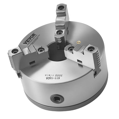 3-Backen-Drehbankfutter, 160 mm (6 Zoll), selbstzentrierend mit 1 1/2 Zoll-8 Gewinde-Rückplatte, Spannbereich 3–145 mm (0,12–5,71 Zoll) mit T-Schrauben, Material HT300, für Holz- und Metalldrehmaschinen