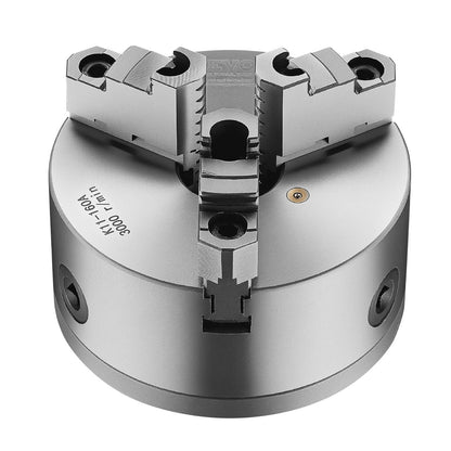 3-Backen-Drehbankfutter, 160 mm (6 Zoll), selbstzentrierend mit 1 1/2 Zoll-8 Gewinde-Rückplatte, Spannbereich 3–145 mm (0,12–5,71 Zoll) mit T-Schrauben, Material HT300, für Holz- und Metalldrehmaschinen