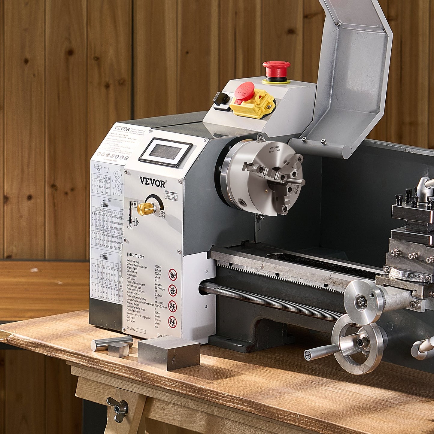 3-Backen-Drehbankfutter, 8 Zoll (200 mm), selbstzentrierend mit 2 1/4 Zoll-8 Gewinde-Rückplatte, 0,16-7,87 Zoll (4-200 mm) Spannbereich mit T-Schrauben, Material HT300, für Holz- und Metalldrehmaschinen