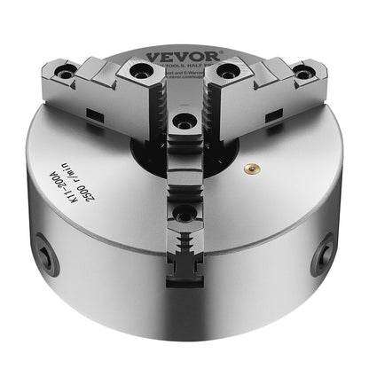 3-Backen-Drehbankfutter, 8 Zoll (200 mm), selbstzentrierend mit 2 1/4 Zoll-8 Gewinde-Rückplatte, 0,16-7,87 Zoll (4-200 mm) Spannbereich mit T-Schrauben, Material HT300, für Holz- und Metalldrehmaschinen