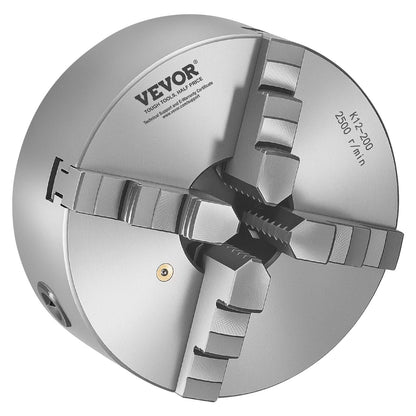 4-Backen-Drehbankfutter, 8 Zoll (200 mm), selbstzentrierend mit 1 1/2 Zoll-8 Gewinde-Rückplatte, 0,16-7,87 Zoll (4-200 mm) Spannbereich mit T-Schrauben, Material HT300, für Holz- und Metalldrehmaschinen