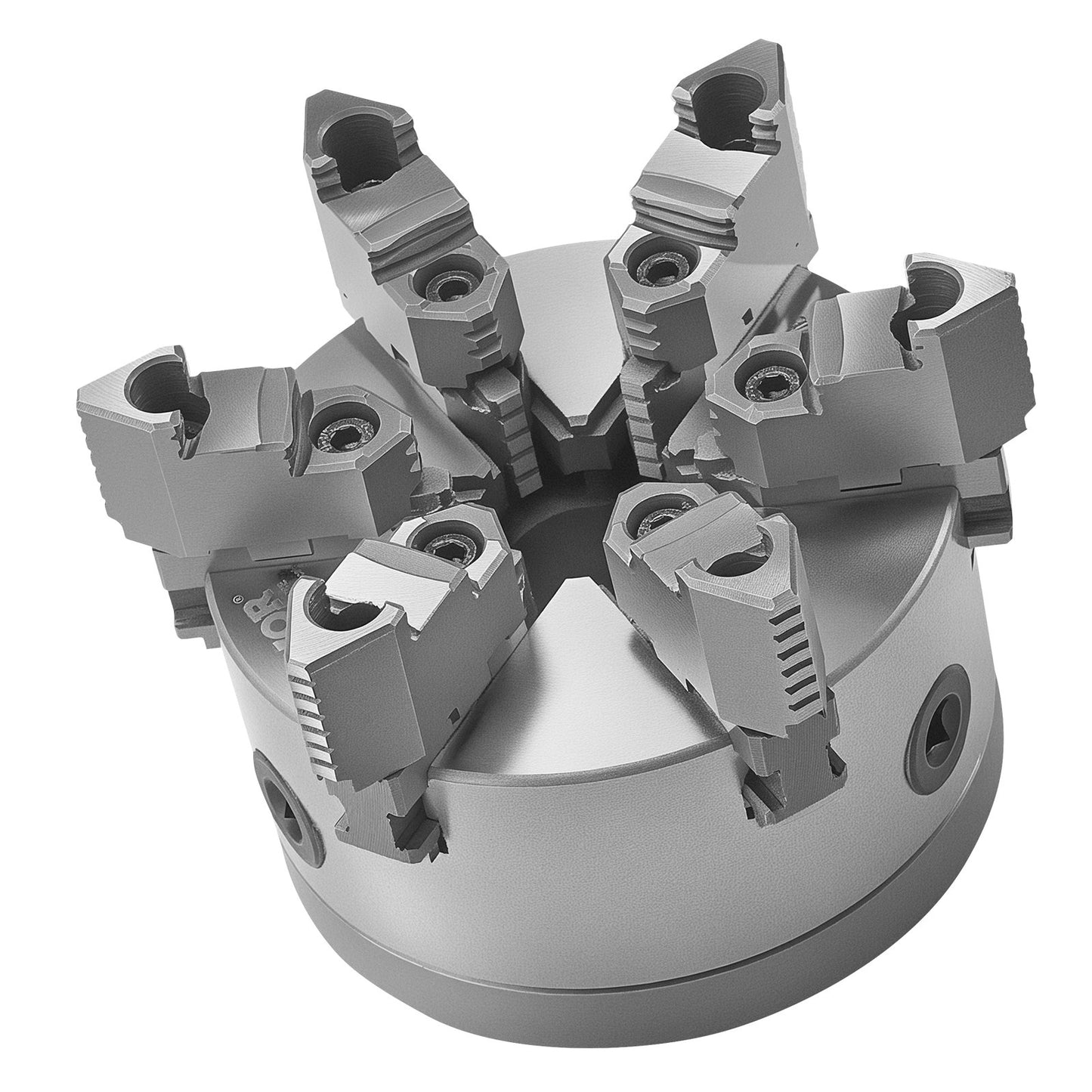 6-Backen-Drehbankfutter, 160 mm (6 Zoll), selbstzentrierend mit D1-4-Nockenverriegelungs-Rückplatte, Spannbereich 3–145 mm (0,12–5,71 Zoll) mit T-Schrauben, Material HT300, für Holz- und Metalldrehmaschinen
