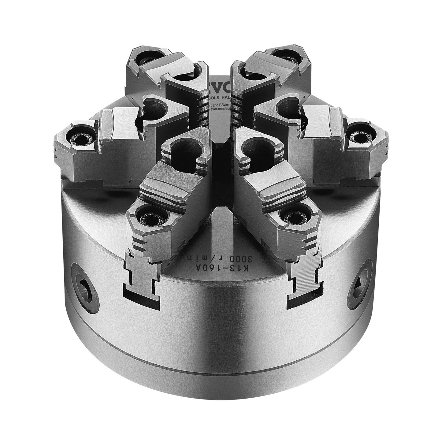 6-Backen-Drehbankfutter, 160 mm (6 Zoll), selbstzentrierend mit D1-4-Nockenverriegelungs-Rückplatte, Spannbereich 3–145 mm (0,12–5,71 Zoll) mit T-Schrauben, Material HT300, für Holz- und Metalldrehmaschinen