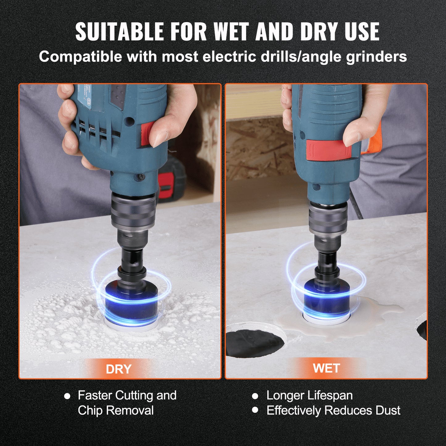 Diamant-Kernbohrer-Set, 7-teilig (6/6/6/20/25/35/50 mm), inklusive Fingerfräser, Kegelbohrer, Sägeblatt und Aufbewahrungskoffer für Trocken- und Nassbohren. Geeignet für Fliesen und Keramik.