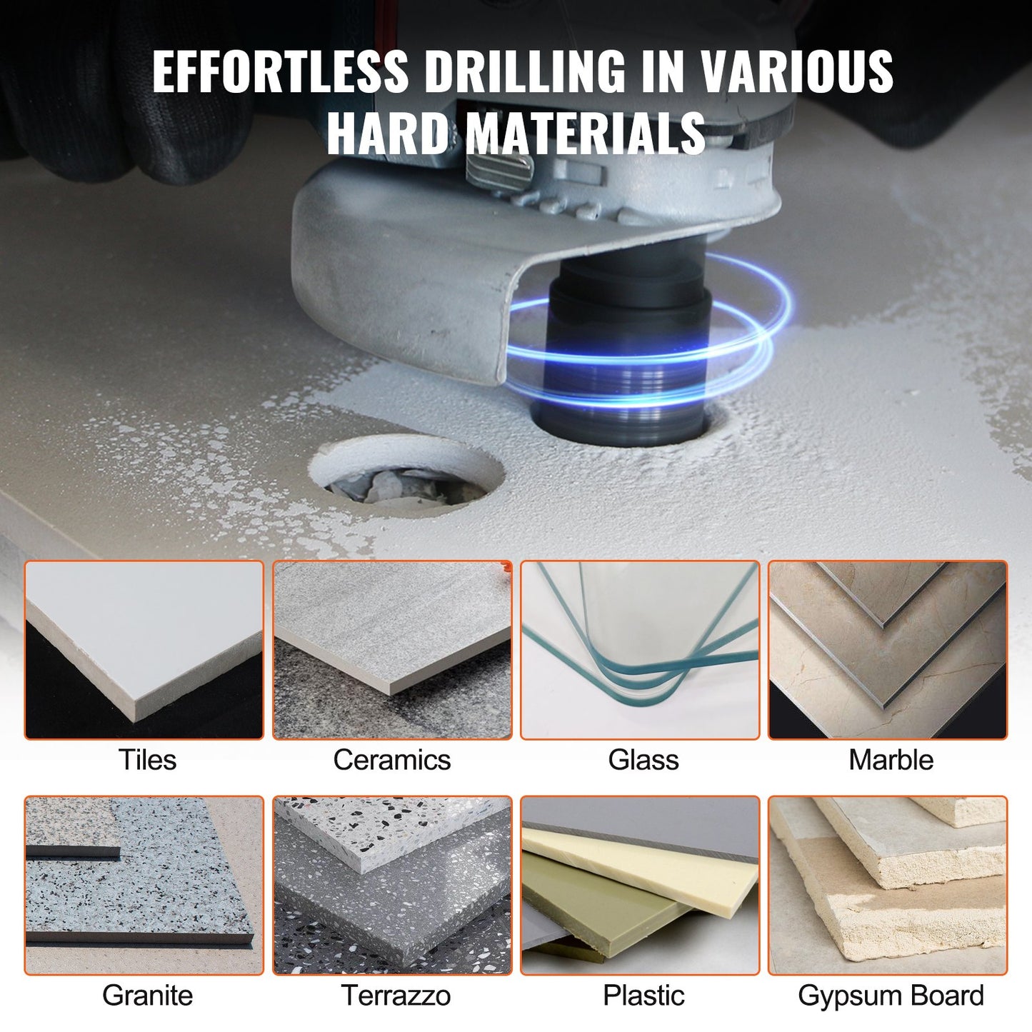 Diamant-Kernbohrer-Set, 7-teilig (6/6/6/20/25/35/50 mm), inklusive Fingerfräser, Kegelbohrer, Sägeblatt und Aufbewahrungskoffer für Trocken- und Nassbohren. Geeignet für Fliesen und Keramik.