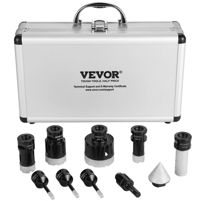 Diamant-Kernbohrer-Set, 7-teilig (6/6/6/20/25/35/50 mm), inklusive Fingerfräser, Kegelbohrer, Sägeblatt und Aufbewahrungskoffer für Trocken- und Nassbohren. Geeignet für Fliesen und Keramik.