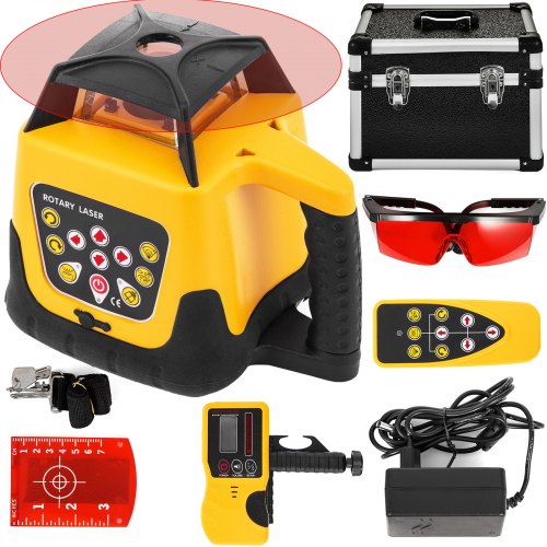 Rotary Laser Level Kit Red Beam Digital Self-Leveling Rotary Laser Kit 500M Range with Remote Control Receiver Carrying Case