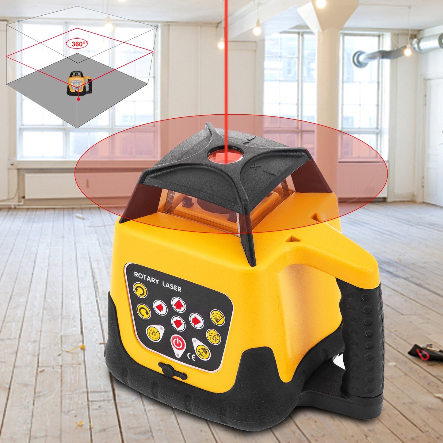 Rotary Laser Level Kit Red Beam Digital Self-Leveling Rotary Laser Kit 500M Range with Remote Control Receiver Carrying Case