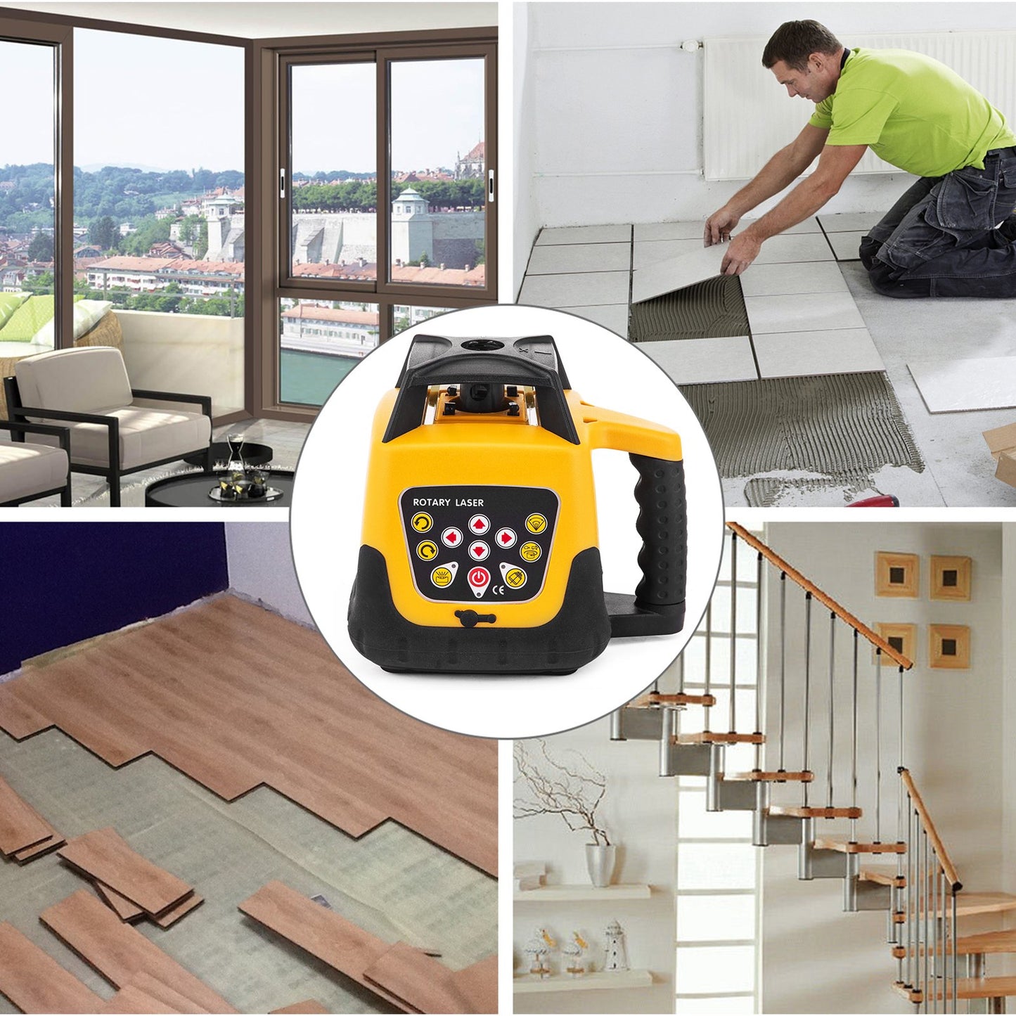 Rotary Laser Level Kit Red Beam Digital Self-Leveling Rotary Laser Kit 500M Range with Remote Control Receiver Carrying Case