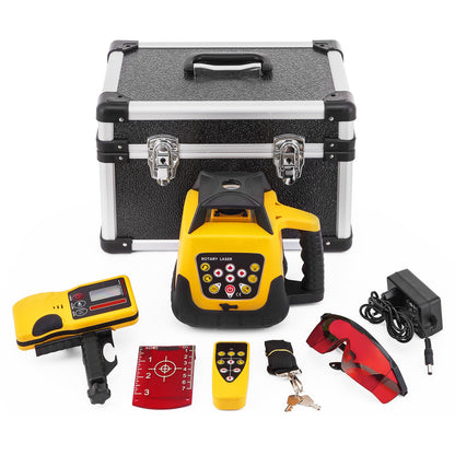 Rotary Laser Level Kit Red Beam Digital Self-Leveling Rotary Laser Kit 500M Range with Remote Control Receiver Carrying Case