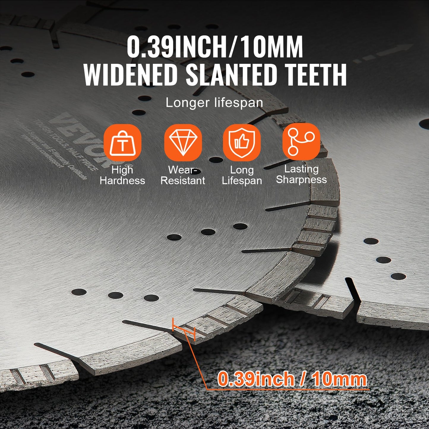Diamond Blade, 14inch/350mm Concrete Saw Blade Wet or Dry, 0.39inch/10mm Slanted Teeth Diamond Segment Blade, Universal 1 inch/25.4 mm Center Hole Diameter, for Concrete Cement Board Tile Brick