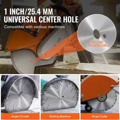 Diamond Blade, 14inch/350mm Concrete Saw Blade Wet or Dry, 0.39inch/10mm Slanted Teeth Diamond Segment Blade, Universal 1 inch/25.4 mm Center Hole Diameter, for Concrete Cement Board Tile Brick