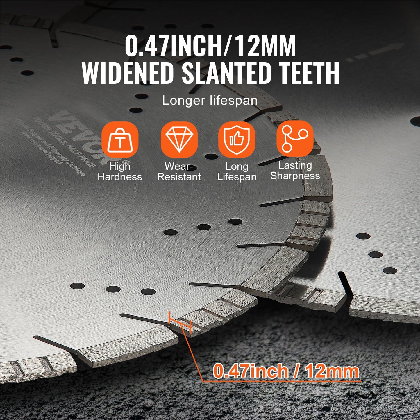 Diamond Blade, 14inch/350mm Concrete Saw Blade Wet or Dry, 0.47inch/12mm Slanted Teeth Diamond Segment Blade, Universal 1 inch/25.4 mm Center Hole Diameter, for Concrete Cement Board Tile Brick