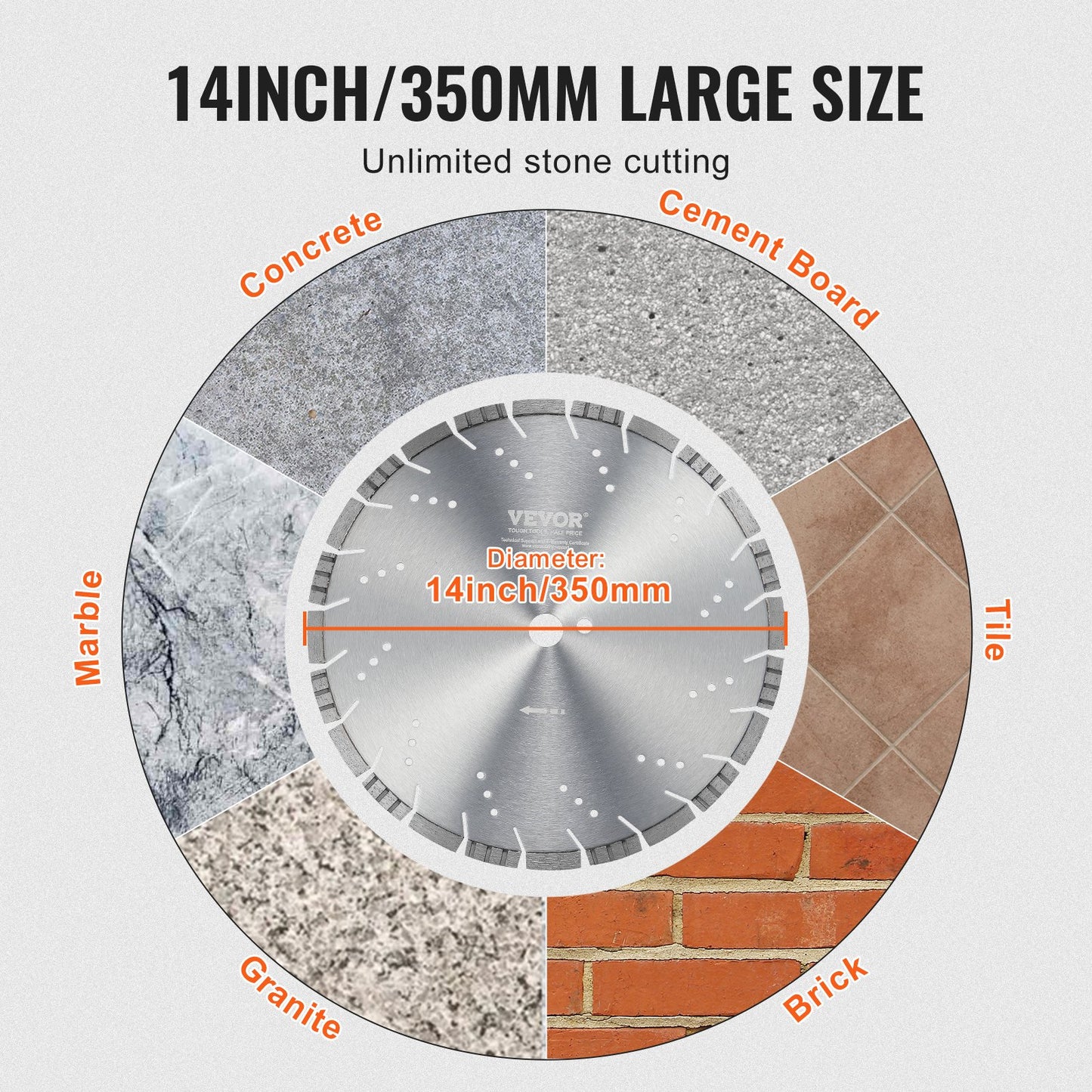 Diamond Blade, 14inch/350mm Concrete Saw Blade Wet or Dry, 0.47inch/12mm Slanted Teeth Diamond Segment Blade, Universal 1 inch/25.4 mm Center Hole Diameter, for Concrete Cement Board Tile Brick