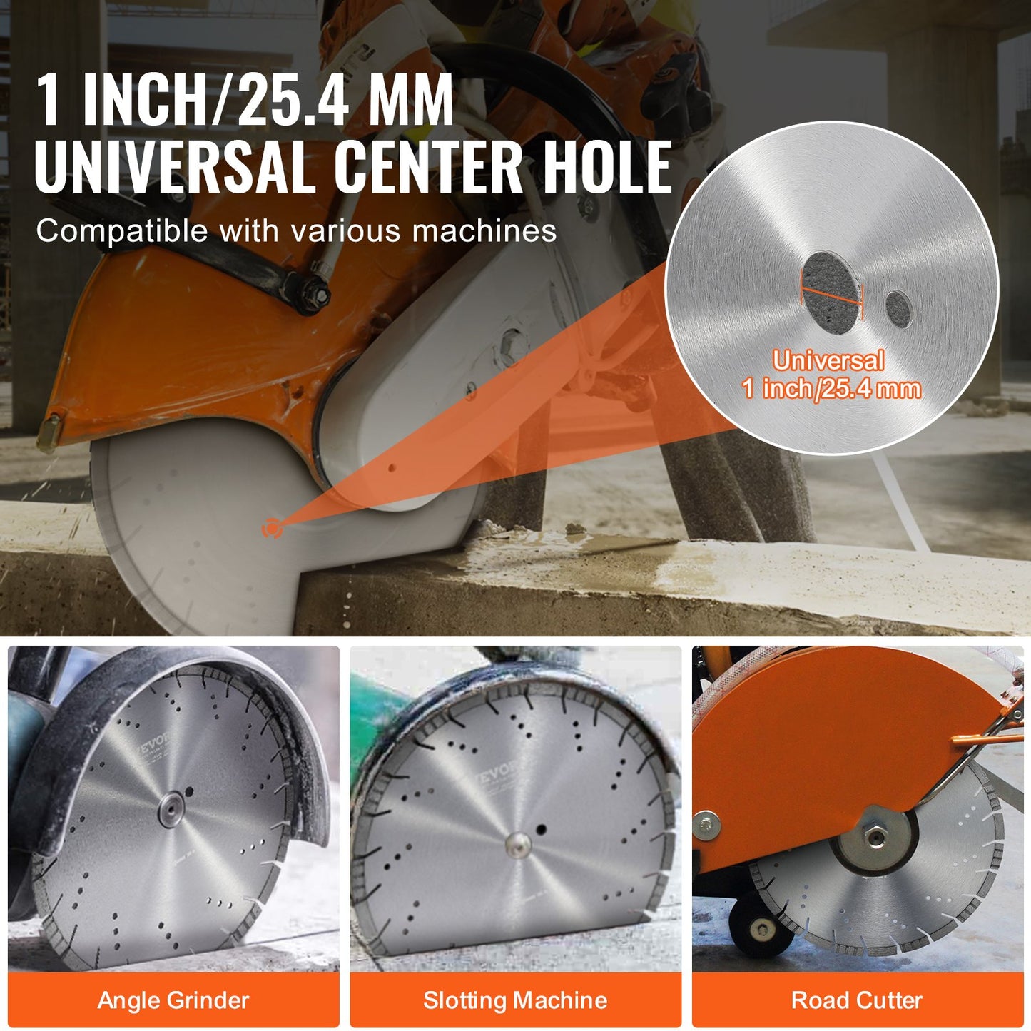 Diamond Blade, 14inch/350mm Concrete Saw Blade Wet or Dry, 0.47inch/12mm Slanted Teeth Diamond Segment Blade, Universal 1 inch/25.4 mm Center Hole Diameter, for Concrete Cement Board Tile Brick