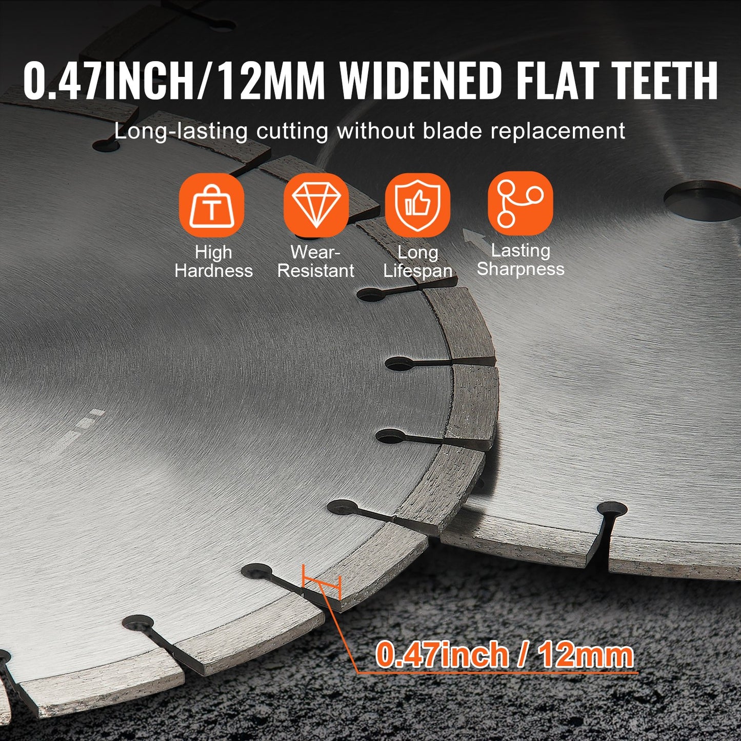 Diamond Blade, 14inch/350mm Concrete Saw Blade Wet or Dry, 0.47inch/12mm Flat Teeth Diamond Segment Blade, Universal 1 inch/25.4 mm Center Hole Diameter, for Concrete Cement Board Tile Brick