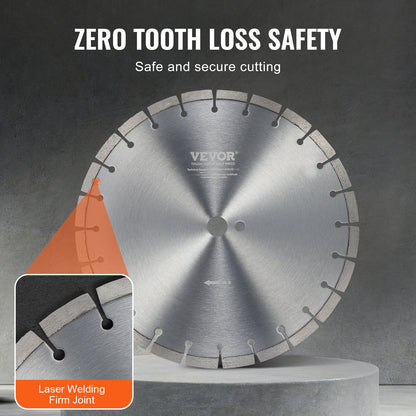 Diamond Blade, 14inch/350mm Concrete Saw Blade Wet or Dry, 0.47inch/12mm Flat Teeth Diamond Segment Blade, Universal 1 inch/25.4 mm Center Hole Diameter, for Concrete Cement Board Tile Brick