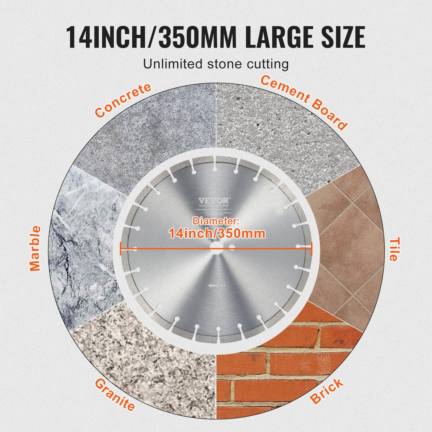 Diamond Blade, 14inch/350mm Concrete Saw Blade Wet or Dry, 0.47inch/12mm Flat Teeth Diamond Segment Blade, Universal 1 inch/25.4 mm Center Hole Diameter, for Concrete Cement Board Tile Brick