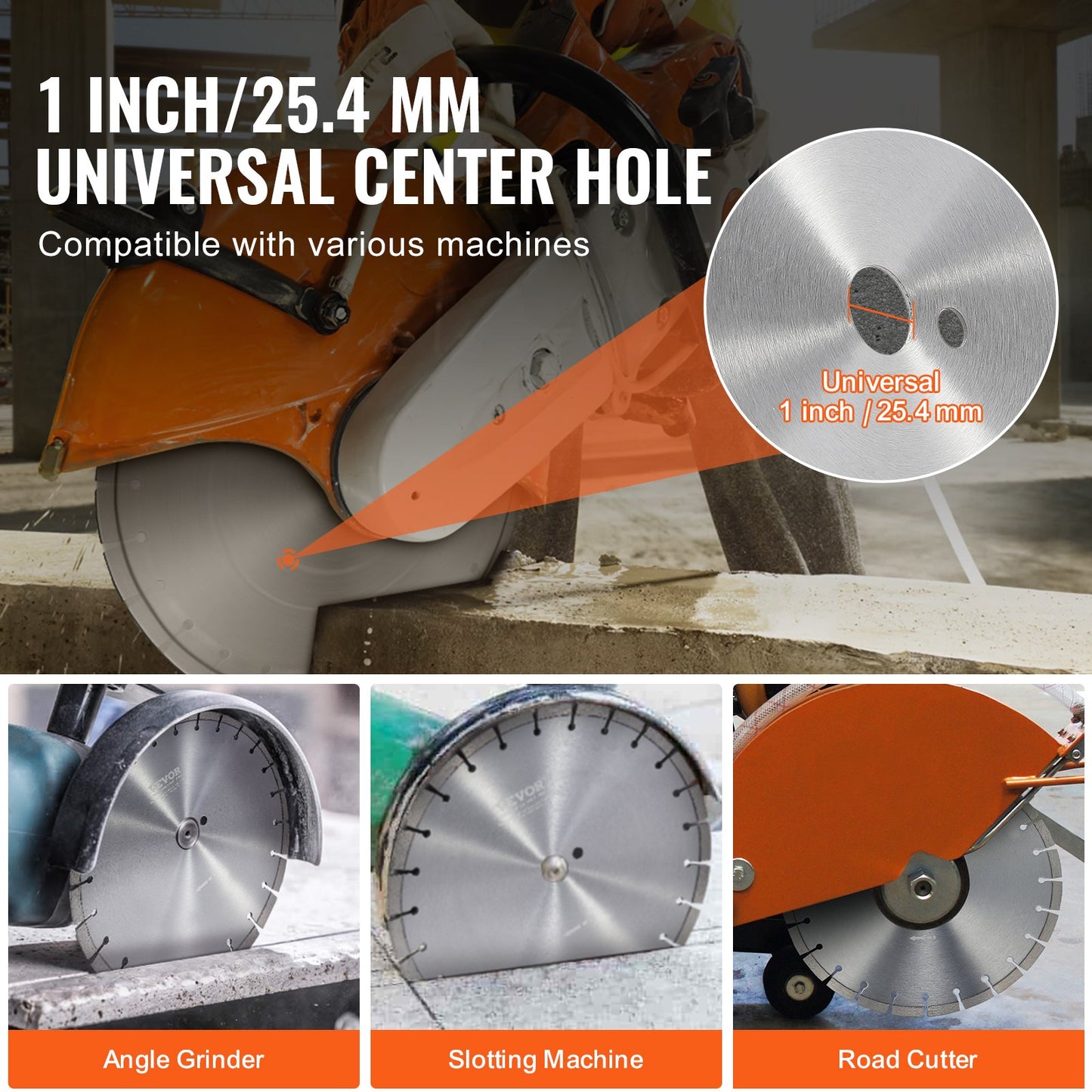 Diamond Blade, 14inch/350mm Concrete Saw Blade Wet or Dry, 0.47inch/12mm Flat Teeth Diamond Segment Blade, Universal 1 inch/25.4 mm Center Hole Diameter, for Concrete Cement Board Tile Brick