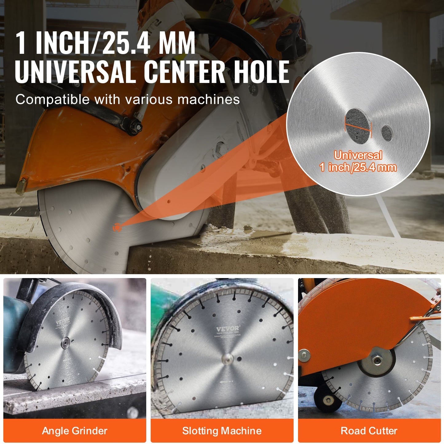 Diamond Blade, 14inch/350mm Concrete Saw Blade Wet or Dry, 0.47inch/12mm Wavy Teeth Diamond Segment Blade, Universal 1 inch/25.4 mm Center Hole Diameter, for Concrete Cement Board Tile Brick