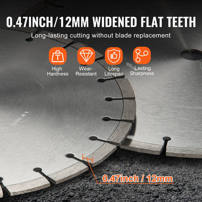 Diamond Blade, 16inch/400mm Concrete Saw Blade Wet or Dry, 0.47inch/12mm Flat Teeth Diamond Segment Blade, Universal 1 inch/25.4 mm Center Hole Diameter, for Concrete Cement Board Tile Brick