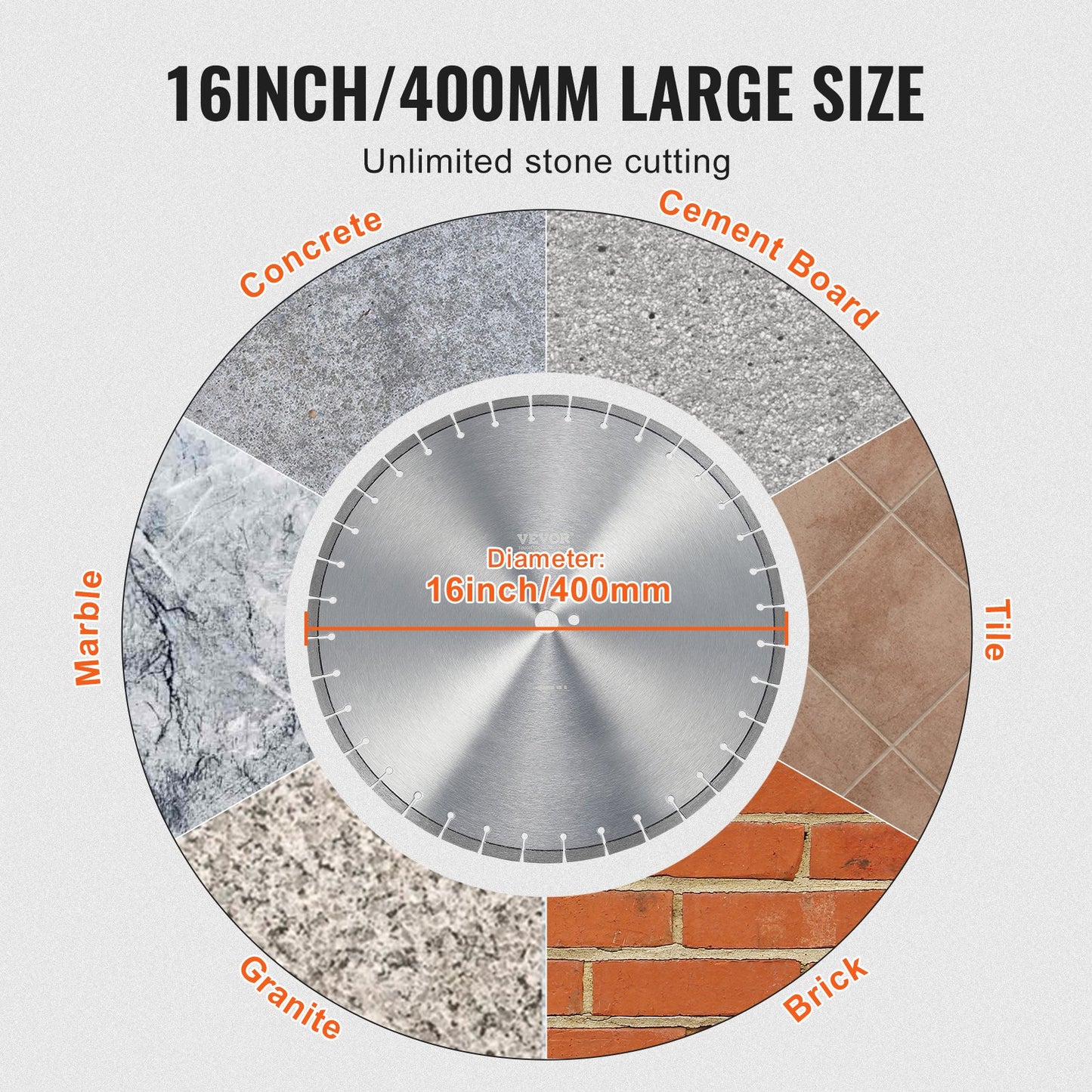 Diamond Blade, 16inch/400mm Concrete Saw Blade Wet or Dry, 0.47inch/12mm Flat Teeth Diamond Segment Blade, Universal 1 inch/25.4 mm Center Hole Diameter, for Concrete Cement Board Tile Brick