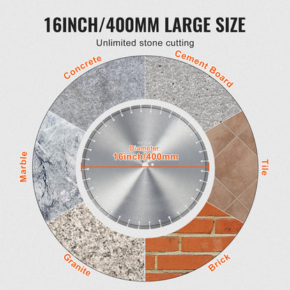 Diamond Blade, 16inch/400mm Concrete Saw Blade Wet or Dry, 0.47inch/12mm Flat Teeth Diamond Segment Blade, Universal 1 inch/25.4 mm Center Hole Diameter, for Concrete Cement Board Tile Brick