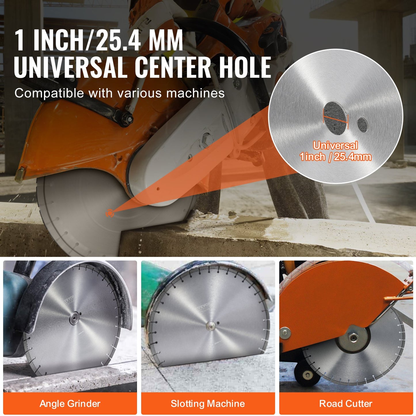 Diamond Blade, 16inch/400mm Concrete Saw Blade Wet or Dry, 0.47inch/12mm Flat Teeth Diamond Segment Blade, Universal 1 inch/25.4 mm Center Hole Diameter, for Concrete Cement Board Tile Brick