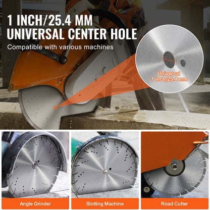 Diamond Blade, 16inch/400mm Concrete Saw Blade Wet or Dry, 0.47inch/12mm Slanted Teeth Diamond Segment Blade, Universal 1 inch/25.4 mm Center Hole Diameter, for Concrete Cement Board Tile Brick