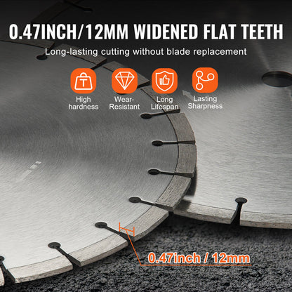 Diamond Blade, 18inch/450mm Concrete Saw Blade Wet or Dry, 0.47inch/12mm Flat Teeth Diamond Segment Blade, Universal 1 inch/25.4 mm Center Hole Diameter, for Concrete Cement Board Tile Brick