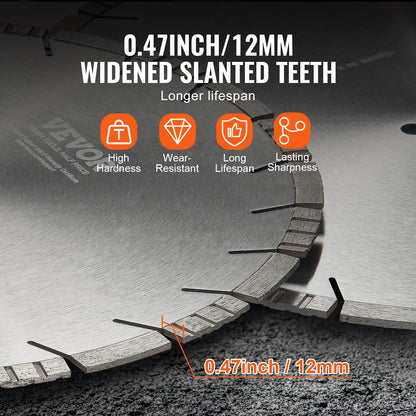Diamond Blade, 18inch/450mm Concrete Saw Blade Wet or Dry, 0.47inch/12mm Slanted Teeth Diamond Segment Blade, Universal 1 inch/25.4 mm Center Hole Diameter, for Concrete Cement Board Tile Brick