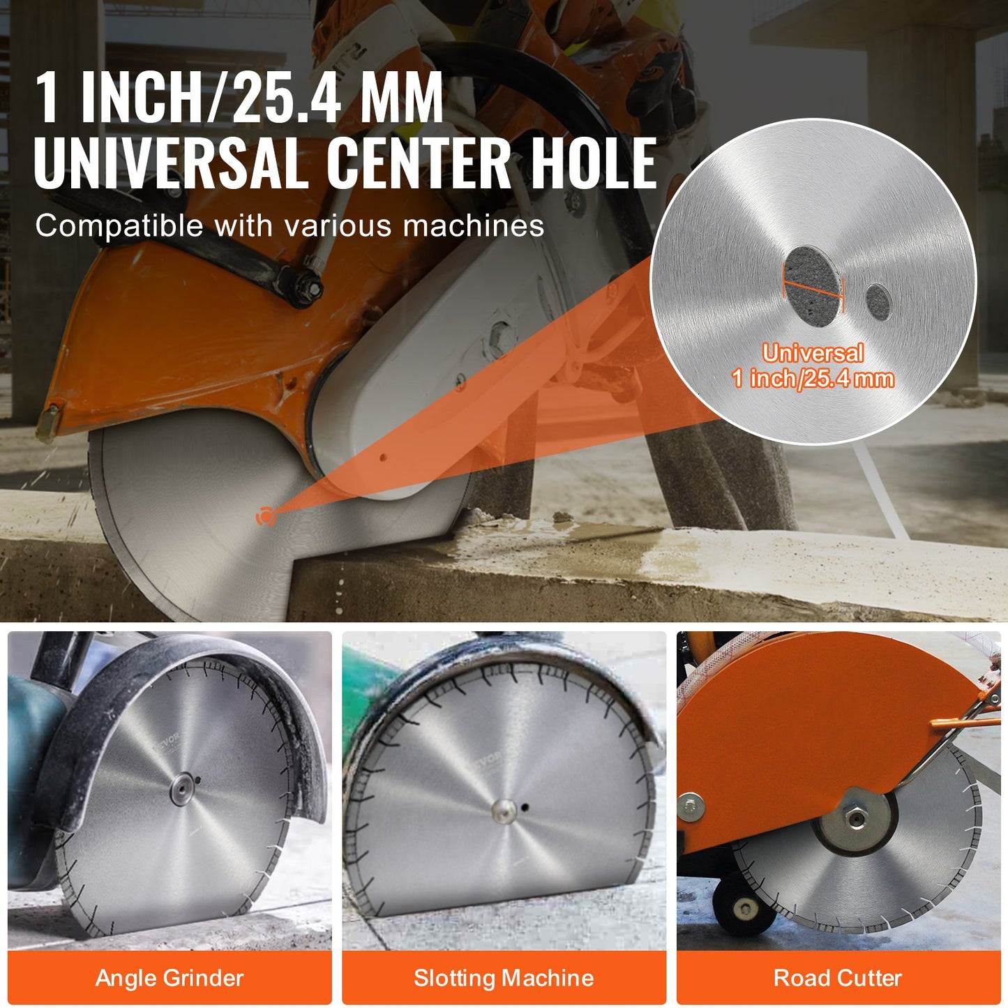 Diamond Blade, 18inch/450mm Concrete Saw Blade Wet or Dry, 0.47inch/12mm Slanted Teeth Diamond Segment Blade, Universal 1 inch/25.4 mm Center Hole Diameter, for Concrete Cement Board Tile Brick