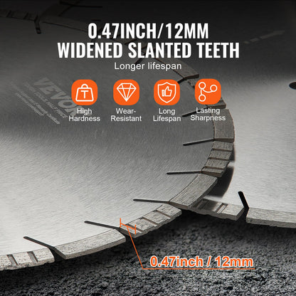 Diamond Blade, 20inch/500mm Concrete Saw Blade Wet or Dry, 0.47inch/12mm Slanted Teeth Diamond Segment Blade, Universal 1 inch/25.4 mm Center Hole Diameter, for Concrete Cement Board Tile Brick