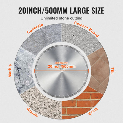 Diamond Blade, 20inch/500mm Concrete Saw Blade Wet or Dry, 0.47inch/12mm Slanted Teeth Diamond Segment Blade, Universal 1 inch/25.4 mm Center Hole Diameter, for Concrete Cement Board Tile Brick