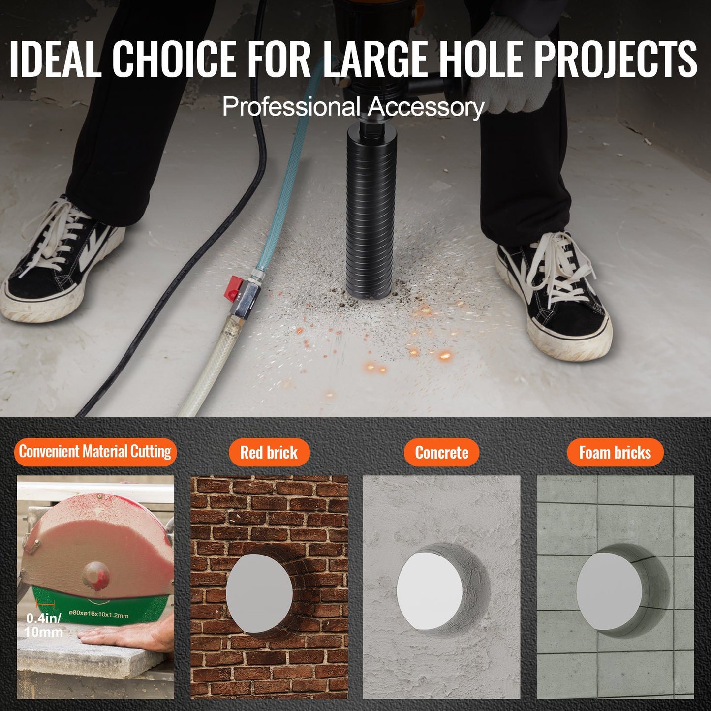 Kernbohrer, 6,3 cm Nass-/Trocken-Diamantkernbohrer für Ziegel und Beton, Betonkernbohrer mit Zentrierbohreradapter und Sägeblatt, 24,1 cm Bohrtiefe, 1,6 cm-11 Innengewinde, Laserschweißen