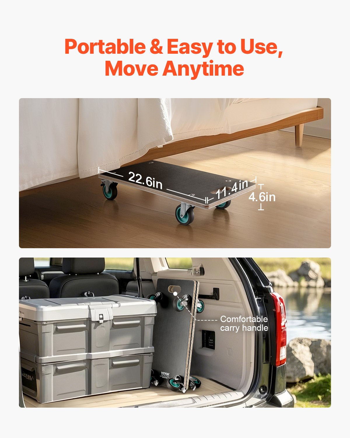 Furniture Dolly, 551 lbs Load Capacity, Furniture Moving Dollies with 4 TPR Silent Wheels, Rectangle Multifunctional Flat Dolly for Piano Furniture Couch Washing Machine Fridge, 2 Pack, Black