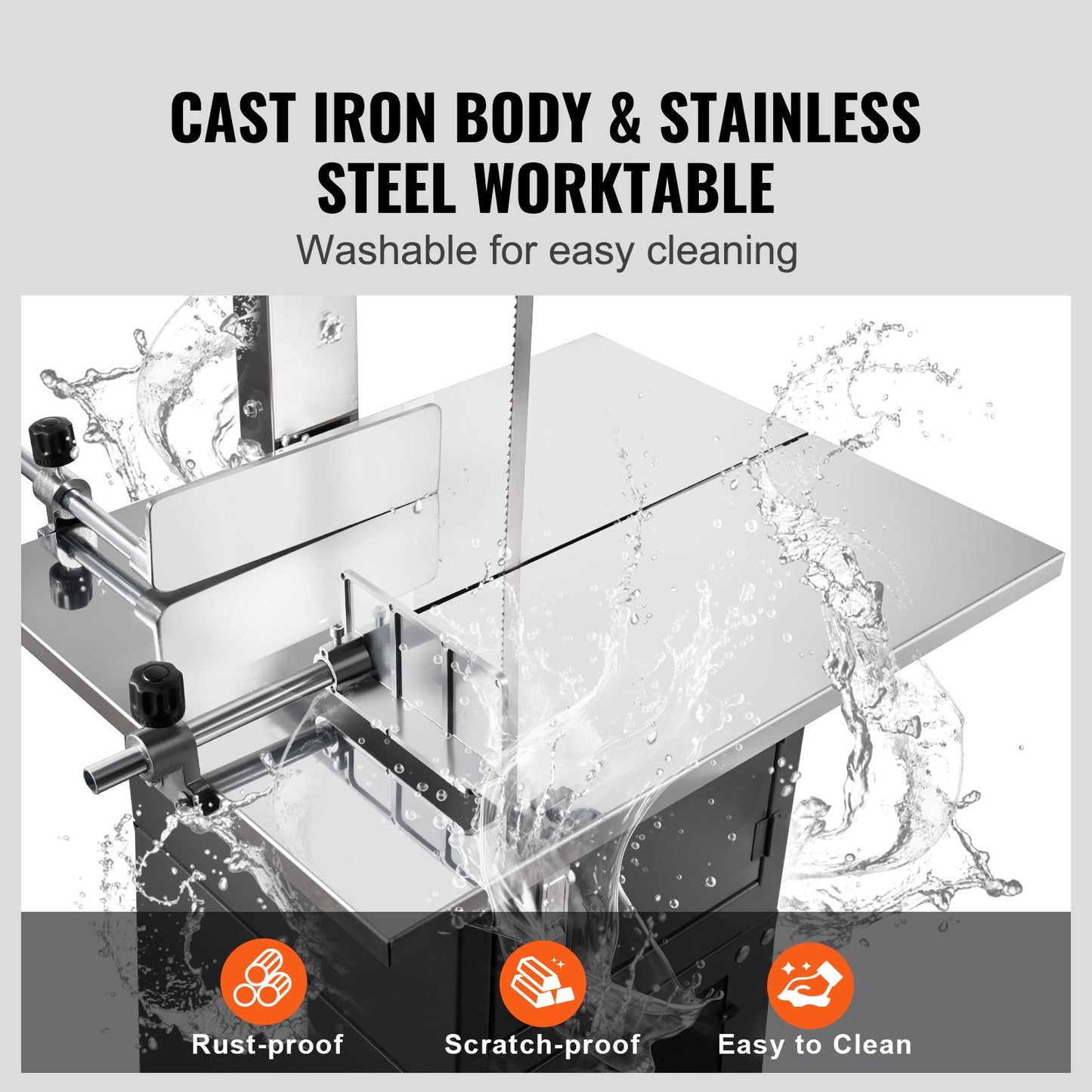 Commercial Electric Meat Bandsaw, 550W Stainless Steel Vertical Bone Sawing Machine, 19.1"x15" Workbench, 7.09 Inch Cutting Thickness, Frozen Meat Cutter with Blade for Rib Pork Beef