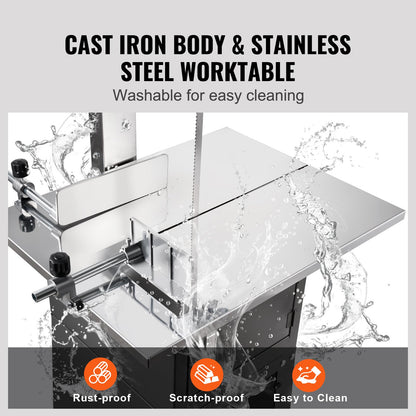 Commercial Electric Meat Bandsaw, 550W Stainless Steel Vertical Bone Sawing Machine, 19.1"x15" Workbench, 7.09 Inch Cutting Thickness, Frozen Meat Cutter with Blade for Rib Pork Beef
