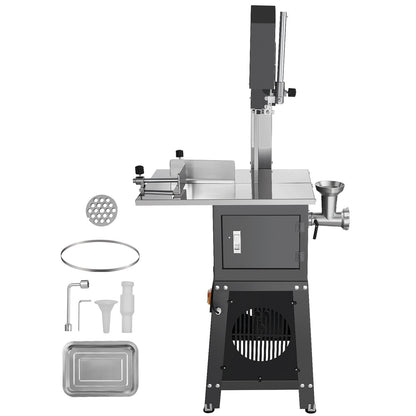 Commercial Electric Meat Bandsaw, 550W Stainless Steel Vertical Bone Sawing Machine, 19.1"x15" Workbench, 7.09 Inch Cutting Thickness, Frozen Meat Cutter with Blade for Rib Pork Beef