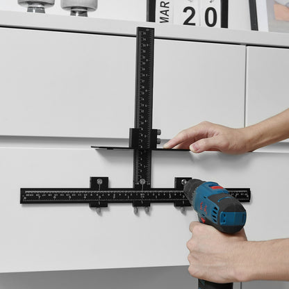 Cabinet Hardware Jig, Aluminum Alloy Cabinet Handle Jig with Center Punch, Adjustable Cabinet Hardware Template Tool, for Installation of Door Drawer Front Knobs Handles and Pulls
