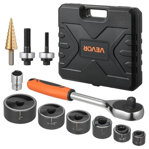 Ausstanzwerkzeug-Set, 12,7 bis 50,8 mm, SLUG-Buster Ratschen-Ausstanzwerkzeug-Set, Ratschenschlüssel-Ausstanzwerkzeug-Sets für Aluminium, Baustahl, Fiberglas, Kunststoffe, 6 Matrizengrößen, 40Cr Stahl Ko Werkzeugset