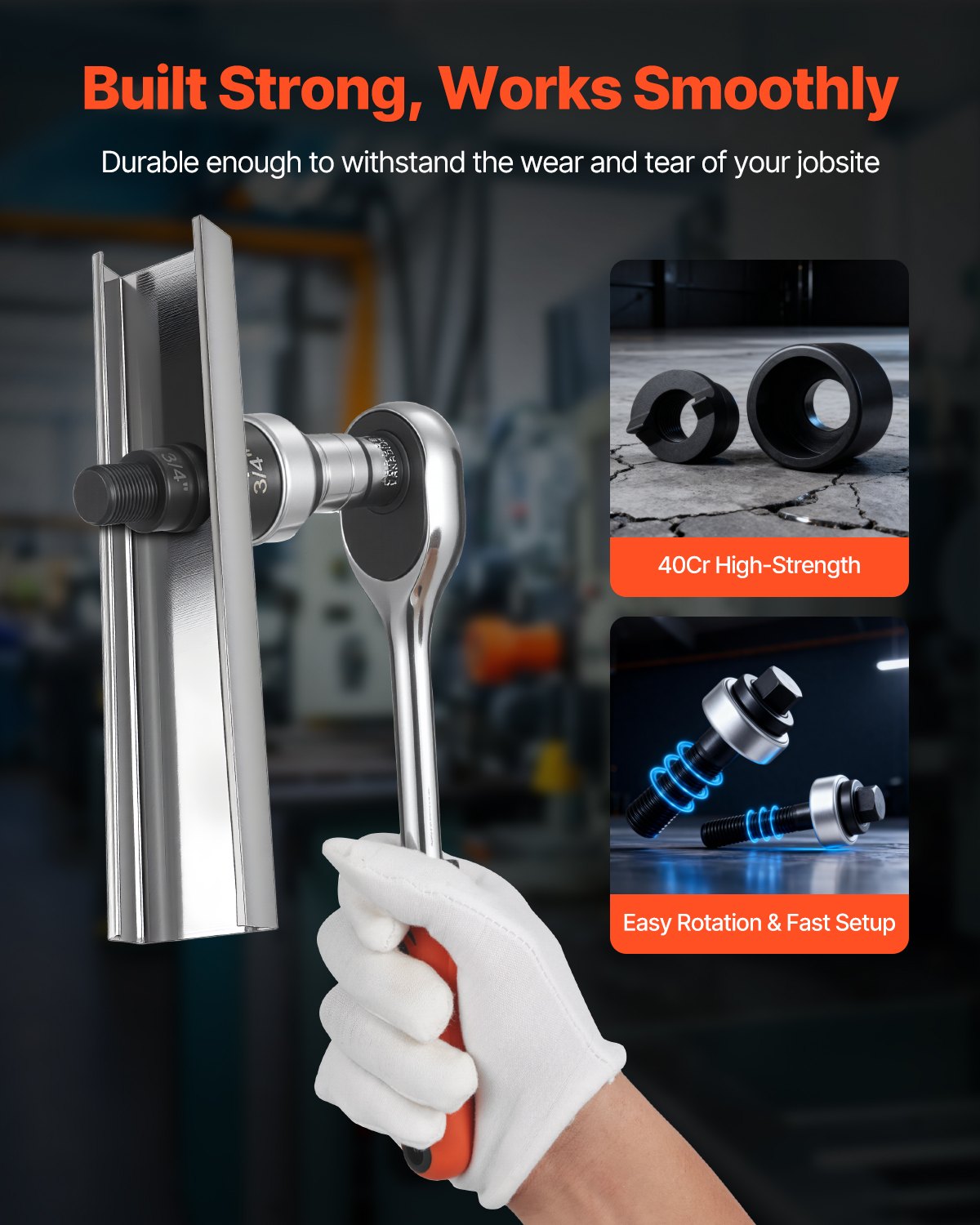 Ausstanzwerkzeug-Set, 12,7 bis 50,8 mm, SLUG-Buster Ratschen-Ausstanzwerkzeug-Set, Ratschenschlüssel-Ausstanzwerkzeug-Sets für Aluminium, Baustahl, Fiberglas, Kunststoffe, 6 Matrizengrößen, 40Cr Stahl Ko Werkzeugset